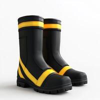 A pair of sturdy black and yellow boots designed for industrial or outdoor use photo