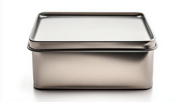 Sleek Silver Metal Tin Box with a Smooth Surface photo