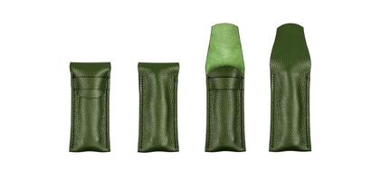 A high-quality green leather knife sheath with a sleek design, detailed stitching, and a protective flap, isolated on a white background. photo