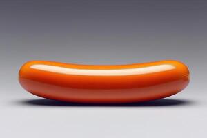 Glossy sausage on smooth surface, highlighting its vibrant color and sleek design photo