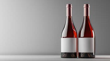Elegant wine bottles with blank labels on minimalist background, with copy space photo