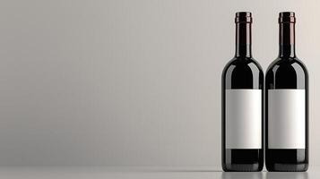 Red wine bottles with blank labels on minimalist background, with copy space photo