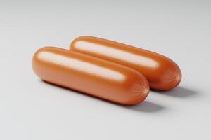 Two perfectly cooked sausages rest on clean surface, showcasing appetizing appearance photo