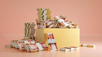 Big Isolated stacks of Afghanistan afghani notes in and around box. A lot of bank paper currency money notes photo