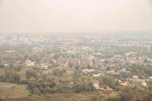 An environment in Chiang Rai city covered with bad air pollution such as PM 2.5. PM2.5, A harmful thing is toxic air pollution. photo
