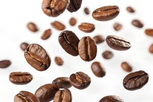 Coffee beans falling from the sky. photo
