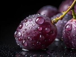 Shiny Grape with Dew Isolated on Pure Black Background photo