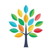 Colorful Minimalist Tree Illustration With Vibrant Leaves On White Background vector