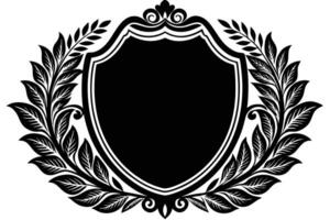 Decorative Black And White Shield With Laurel Wreath And Ornamental Details vector