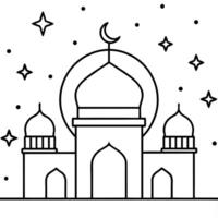 Simple Mosque With Crescent Moon And Stars Line Art Illustration vector