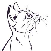 Line Art Illustration Of A Cat Looking Upward On A White Background vector
