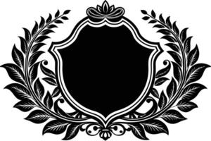 Elegant Black Shield Emblem With Leafy Laurel Wreath For Custom Design vector