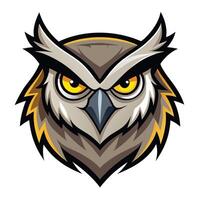 Owl Mascot Head Illustration With Sharp Lines And Yellow Eyes vector