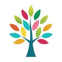 Abstract Colorful Tree Illustration With Varied Leaves On White Background vector