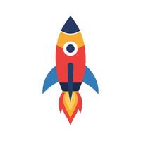 Flat Design Rocket Illustration With Flame Trail On Isolated Background vector