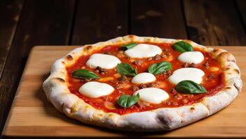 Delicious Margherita Pizza with Fresh Basil Toppings photo