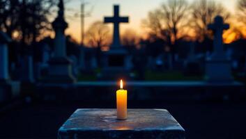 Candle Illuminating Cemetery at Dusk photo