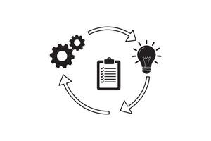 Flat Silhouette of Development Process with Gears and Clipboard vector