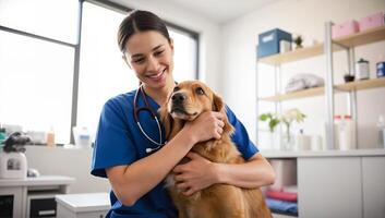 Veterinarian Caring for a Dog photo