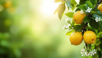Lemon Tree Branch with Blossoms in Sunlight photo