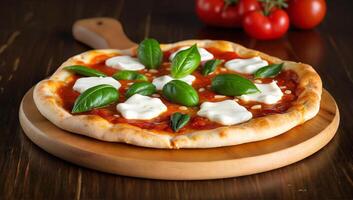 Fresh Margherita Pizza with Basil and Mozzarella photo