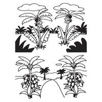 A Row of Lush Banana Trees with Green Bananas Growing in a Plantation vector