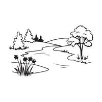 illustration of a tree in the forest and river vector
