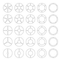 Circle division on 2, 3, 4, 5, 6 equal parts. Coaching blanks. Wheel round divided diagrams with segments. Pie, pizza chart icons. Infographics minimal set. Section graph black line art. Donut chart. vector