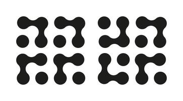 Metaball dot icons set. Connected circle shape signs. Abstract integration symbols. Minimal patterns. Points movement. Morphing blobs. Metaballs transition. Logo, sticker templates. Web design element vector
