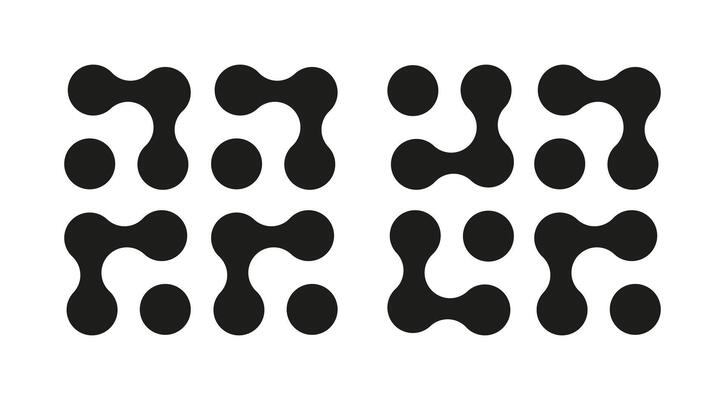 Metaball dot icons set. Connected circle shape signs. Abstract integration symbols. Minimal patterns. Points movement. Morphing blobs. Metaballs transition. Logo, sticker templates. Web design element
