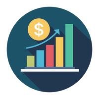 a flat icon of a bar chart with a dollar sign vector