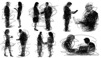 Abstract scribbled business professionals depicted in a chaotic design illustration. in scribble pencil style. vector