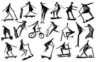 Dynamic Hand Drawn Ink Sketch Seamless Pattern of People Engaging in Skateboarding Activities vector