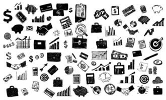 Hand drawn sketches of business finance and economy related icons pattern. in scribble pencil style. vector