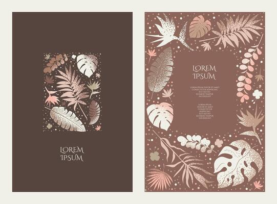 A set of templates with a delicate, pastel tropical pattern for covers, posters, leaflets. Great for sales, advertising, invitations.