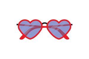 Funny red sunglasses with heart-shaped frame. Funky party glasses. Valentine design eyeglasses. Front view of quirky eyewear vector