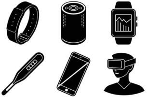 A set of black and white icons of various devices vector