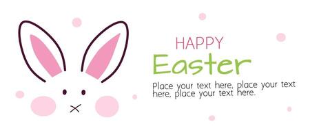 Happy Easter day banner. Trendy Easter eggs flat design with cute bunny, typography in white color background. Modern minimal style for horizontal poster, greeting card, social media, marketing, ad. vector