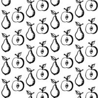 Apple and pear in doodle style. illustration. Seamless pattern. vector