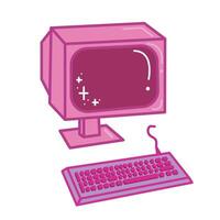 Pink retro monitor and keyboard in flat style. illustration isolated on white background. vector