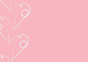poster with a simple icon of a cone with ice cream scoops drawn with one outline in line art style on a pink background vector
