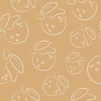 seamless pattern with a simple icon of an orange with a tail drawn in line art style on a yellow background, for various designs and patterns vector