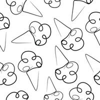 seamless pattern with simple icons of a cone with three scoops of ice cream in line art style drawn with one outline vector