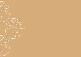 poster with a simple icon of an orange with a tail drawn in line art style on a yellow background, for various designs and patterns vector