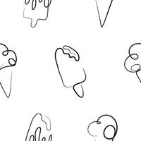 pattern with a set of simple colored icons of various ice cream drawn with one outline in line art style vector