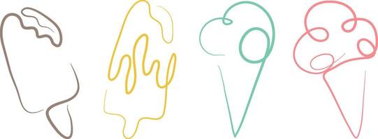 set of simple colored icons of various ice creams drawn with one outline in line art style vector