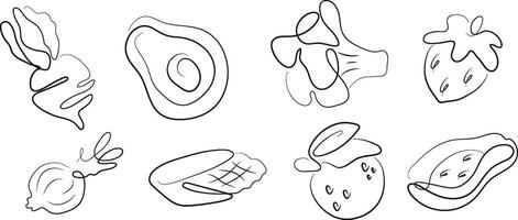set of simple fruit and vegetable icons in line art style, for various patterns and designs vector