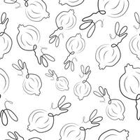 seamless pattern with a simple icon of an onion head with greens in line art style, for various designs and patterns vector