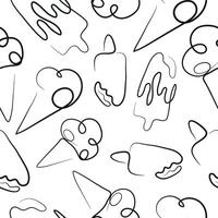 seamless pattern with a set of simple colored icons of various ice cream drawn with one contour in line art style vector