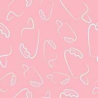 seamless pattern with a simple ice cream icon on a stick drawn with several lines in line art style on a pink background vector